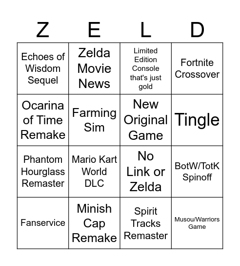 Zelda Direct Bingo Card
