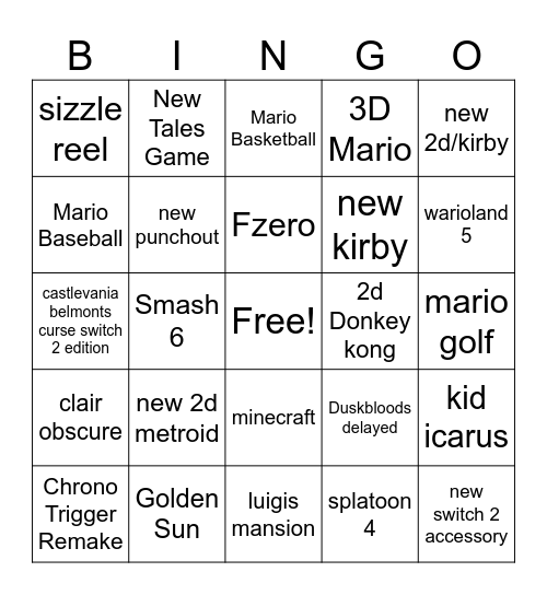 Switch 2 Direct Bingo Card
