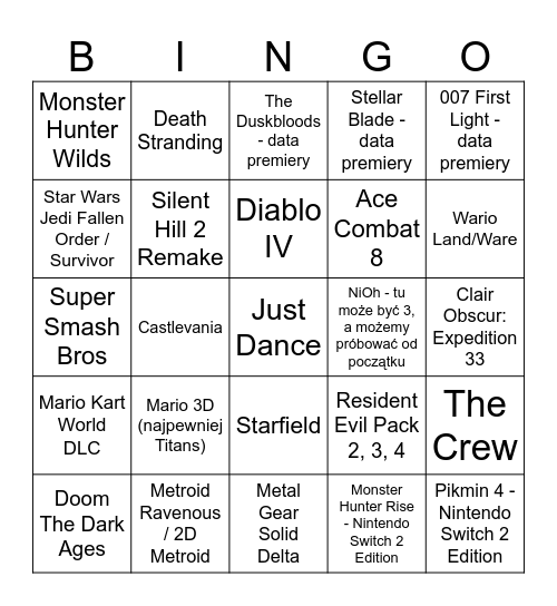 Nintendo Direct 10/09 Bingo Card