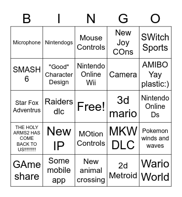 Nintendogs Dircet 26 Bingo Card
