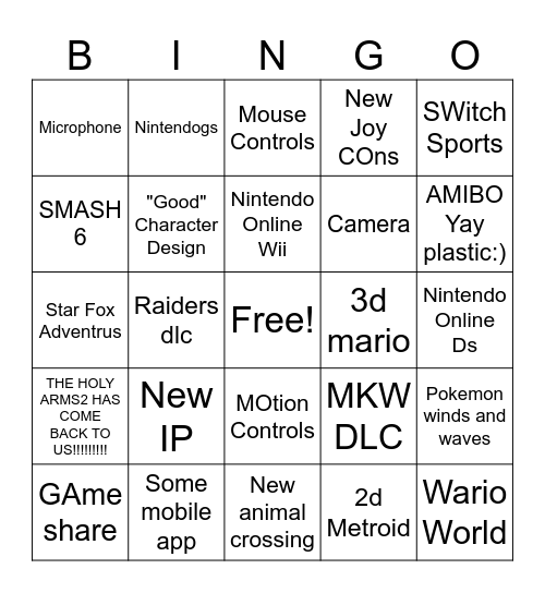 Nintendogs Dircet 26 Bingo Card