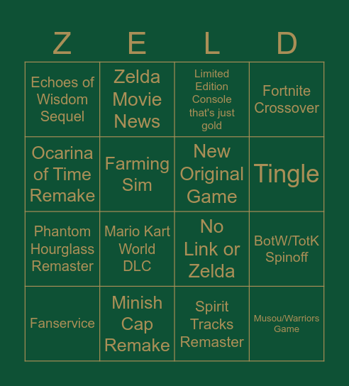 Zelda Direct Bingo Card
