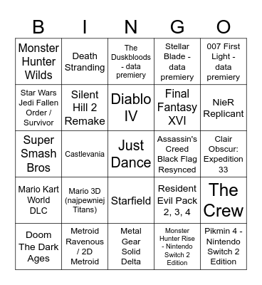 Nintendo Direct 10/09 Bingo Card