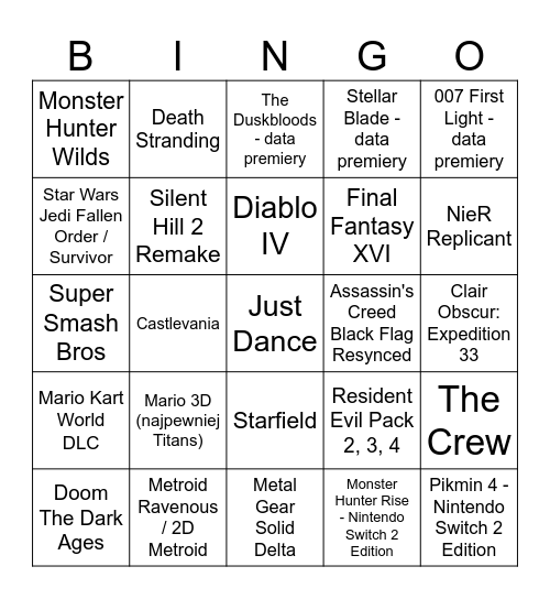 Nintendo Direct 10/09 Bingo Card