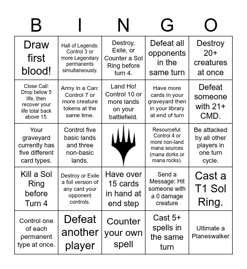 MTG Commander Bingo! Bingo Card