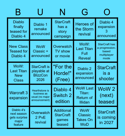 BlizzCon 2026 Bingo Card