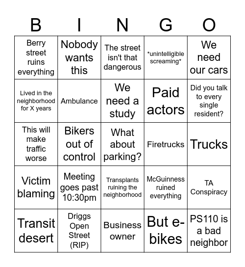 Driggs Bingo Card