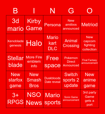 Nintendo Direct September 2026 Bingo Card