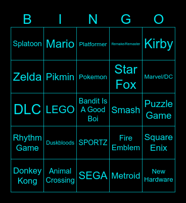 September Nintendo Direct 2026 Bingo Card