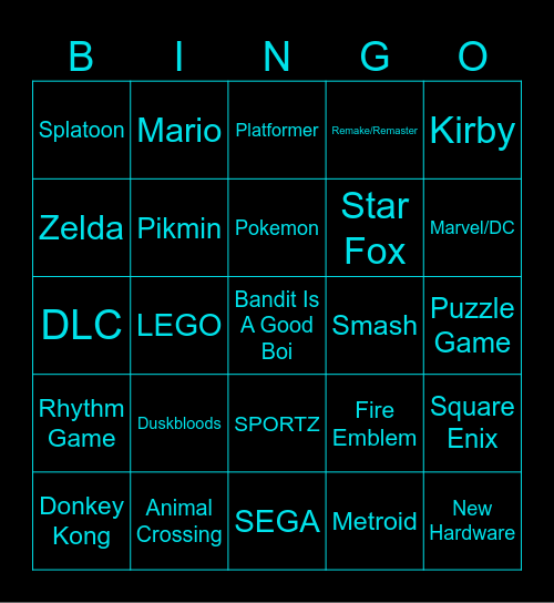 September Nintendo Direct 2026 Bingo Card