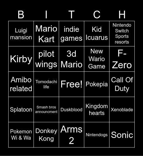 Nintendo Direct 9/9/26 Bingo Card