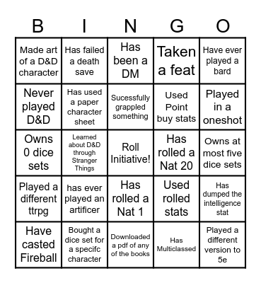 Dungeons and Dragons Bingo! Bingo Card