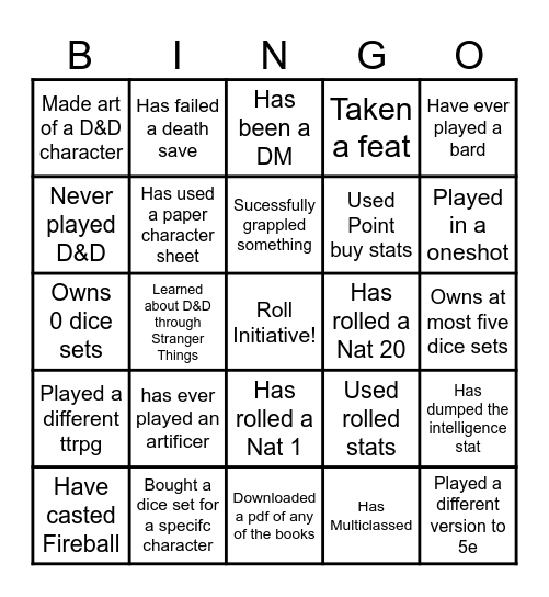 Dungeons and Dragons Bingo! Bingo Card