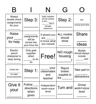 Science 8 Expectations/Procedures Bingo Card