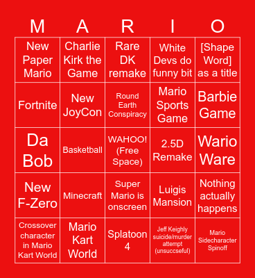 Nintendo Direct Bingo Card