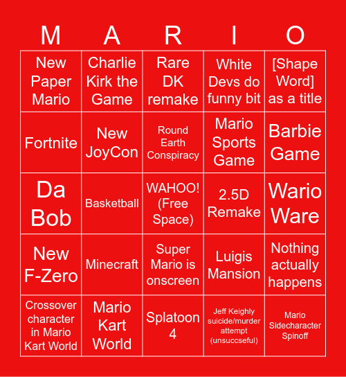 Nintendo Direct Bingo Card