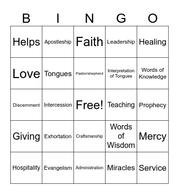 Spiritual Gifts Bingo Card