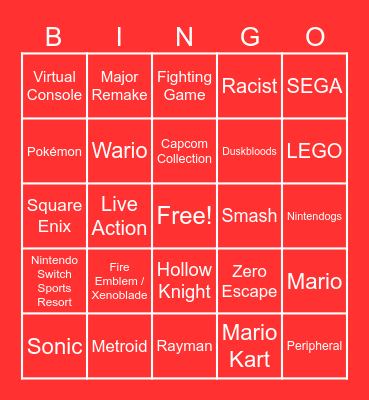 Nintendo Direct September 2026 Bingo Card