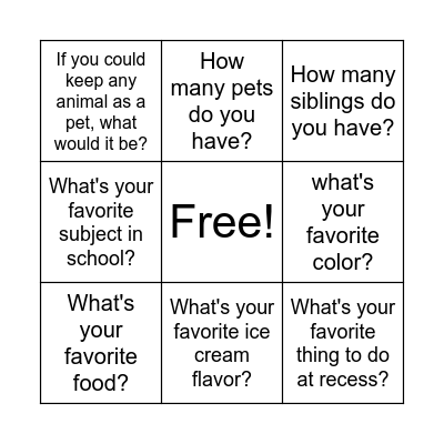 Who am I Bingo Card