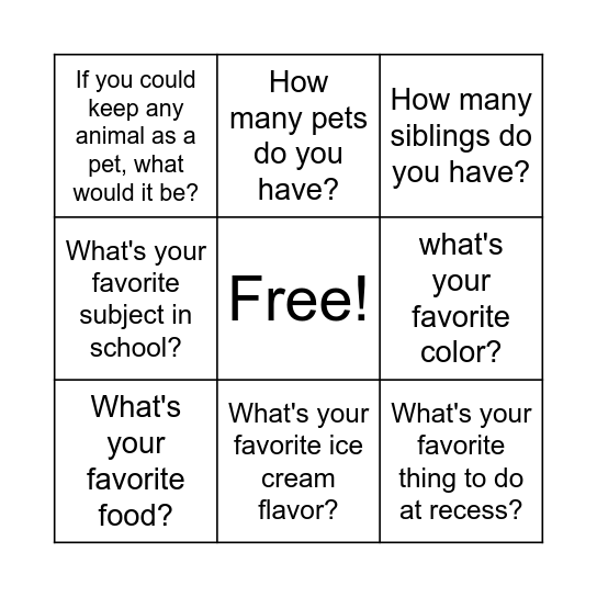 Who am I Bingo Card