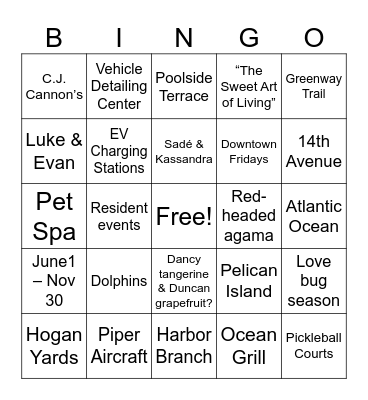 The Honeybell Bingo Card