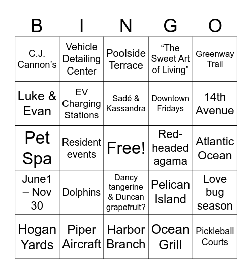The Honeybell Bingo Card