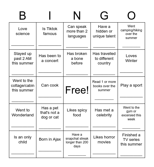 Untitled Bingo Card