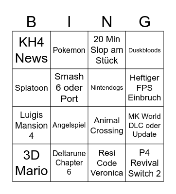 Nintendo Direct Bingo Card