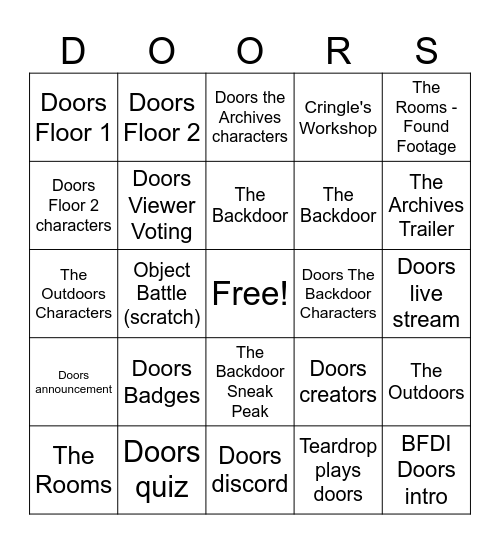 Doors Bingo Card
