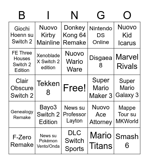 Nintendo Direct 9/9 Bingo Card