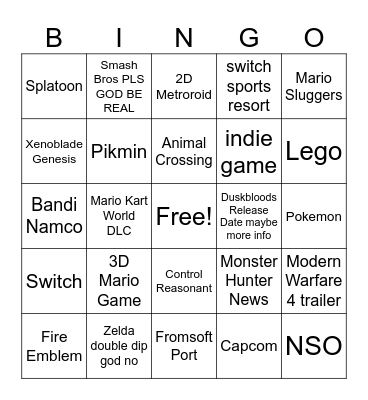Nintendo Directo Bingo Card