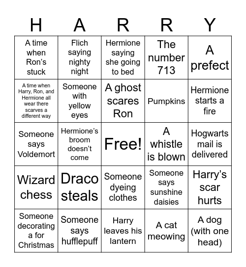 Harry Potter Bingo Card