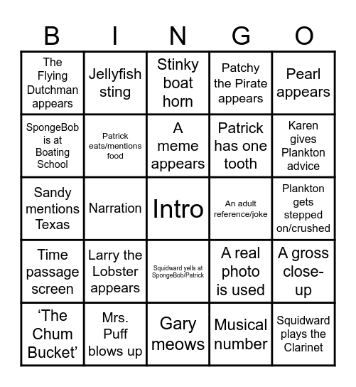 SpongeBingo SquarePants Bingo Card