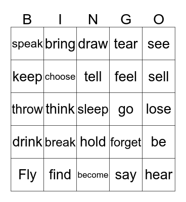 Irregular Verbs Bingo Card