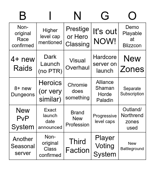 Classic+ Bingo Card