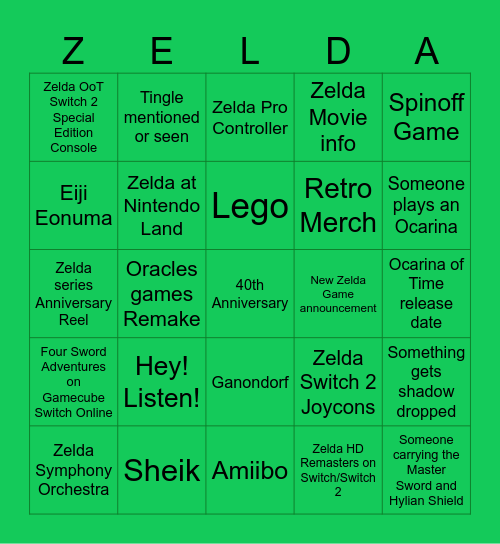Zelda 40th Direct Bingo Card