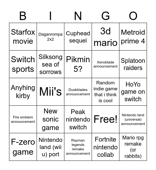 Nintendo direct september 9 Bingo Card