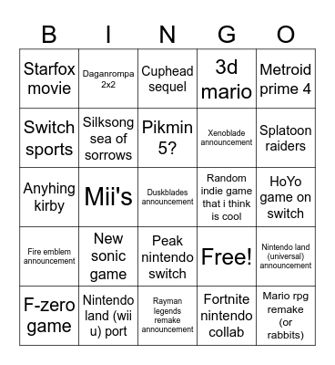 Nintendo direct september 9 Bingo Card