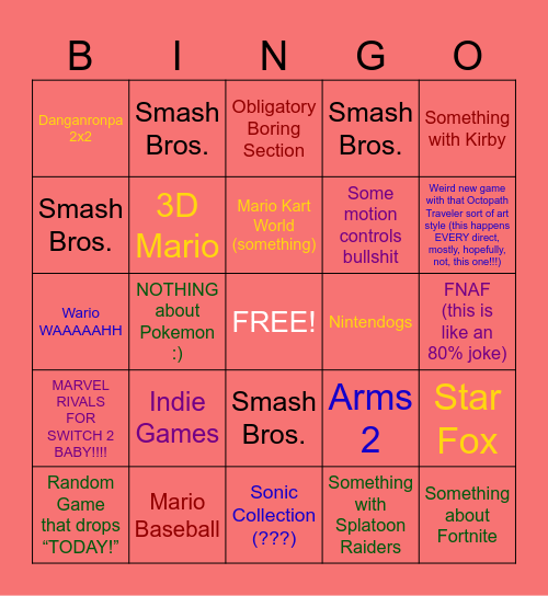 Nintendo Direct 9.9.26 Bingo Card