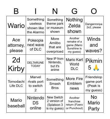 September 9th 2026 direct Bingo Card