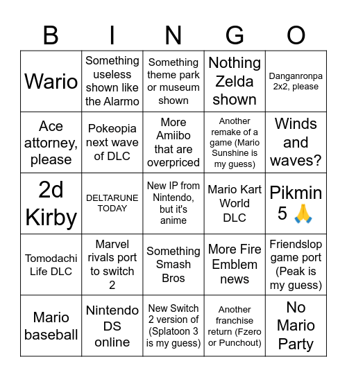 September 9th 2026 direct Bingo Card