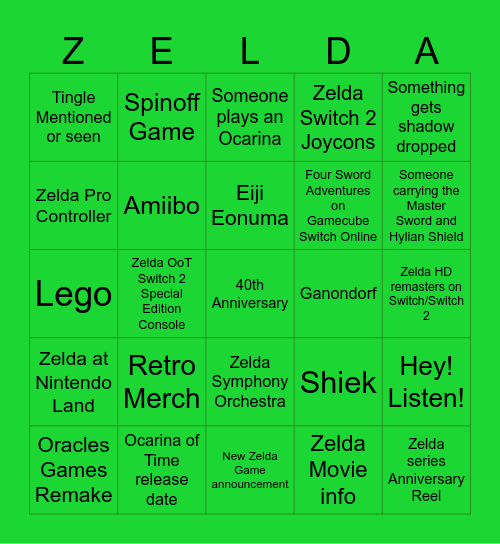 Zelda 40th Direct Bingo Card