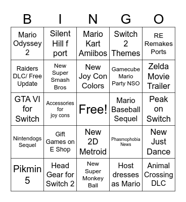 Nintendo Direct September 2026 Bingo Card