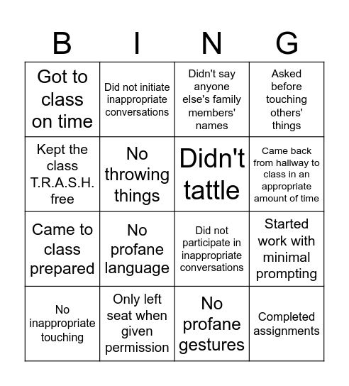 ___________'s Bingo Card