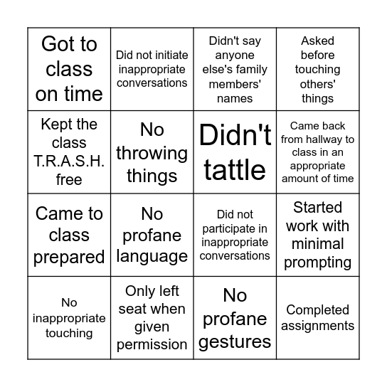 ___________'s Bingo Card