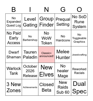 Classic+ Bingo Card