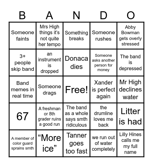 Band Bingo Card