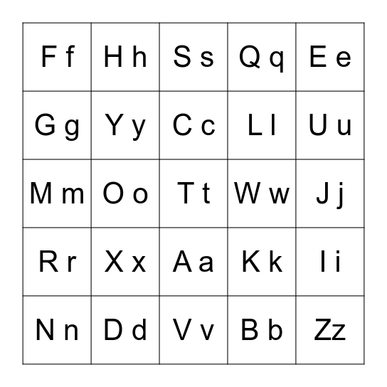 A-Z Bingo Card