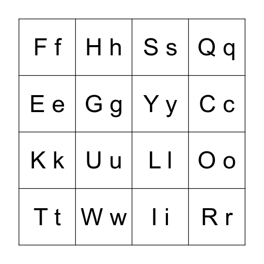 A-Z Bingo Card