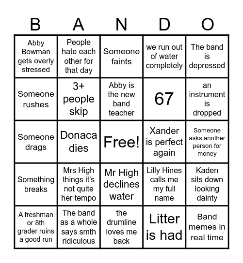 Band Bingo Card